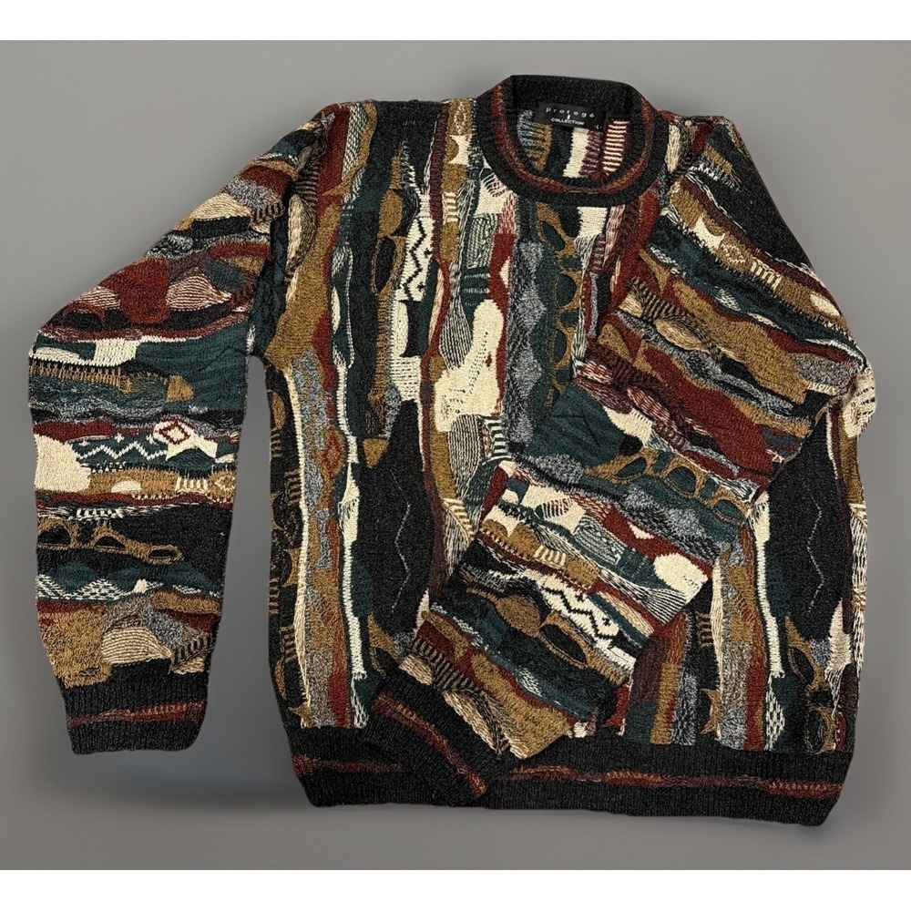 Vintage Retro Protege Collection Coogi-Style Textured Sweater Knitwear Sz Large